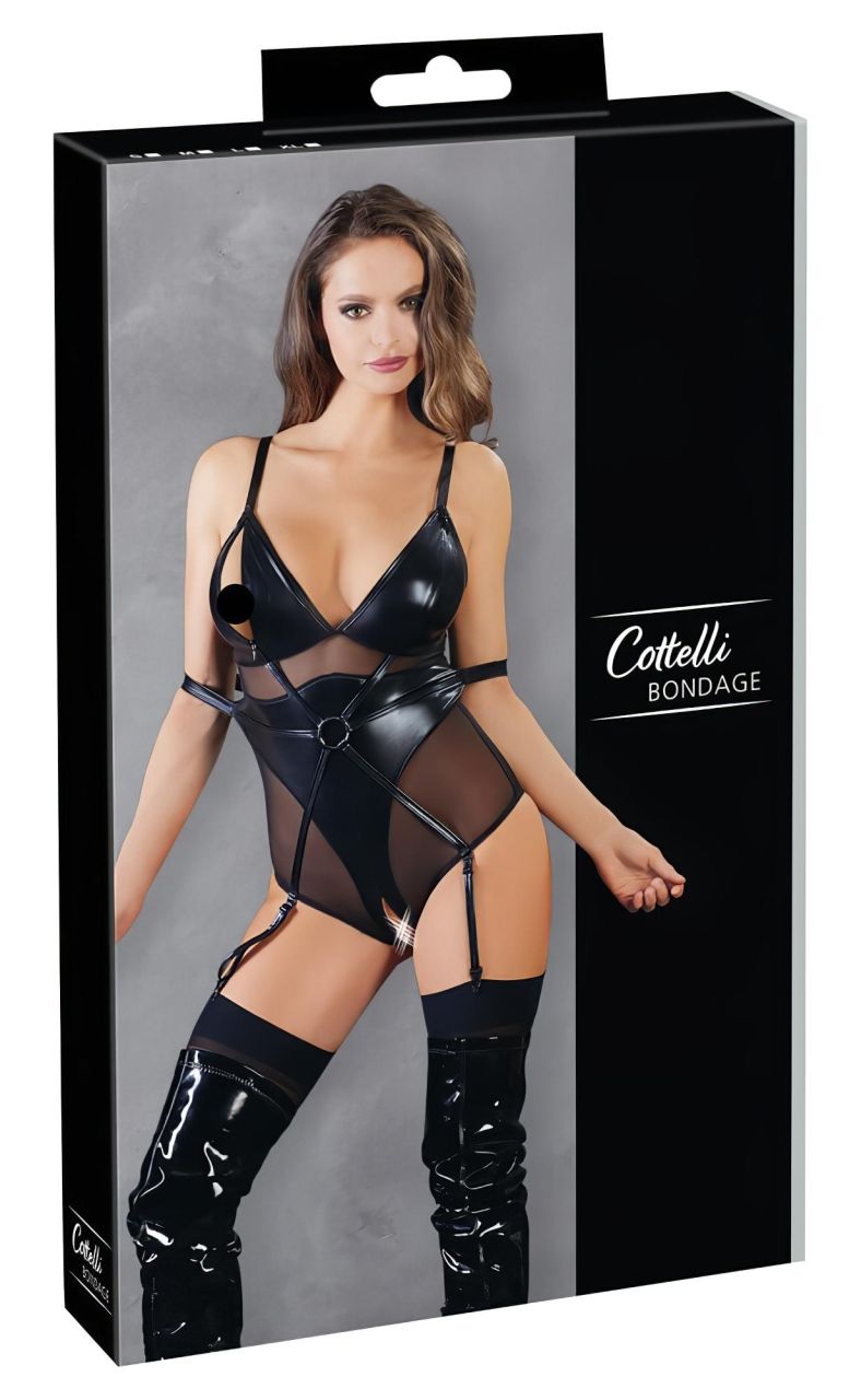 Cottelli Bondage - fényes body bilinccsel (fekete)