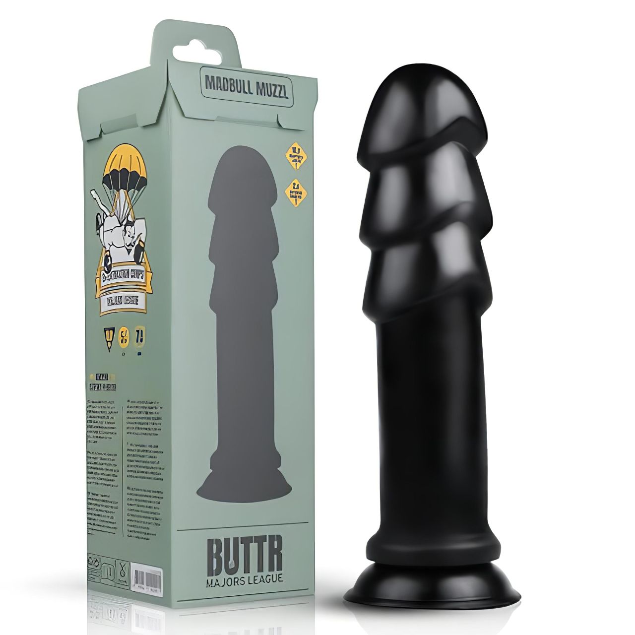 BUTTR Madbull Muzzl - tapadókorongos dildó (fekete)