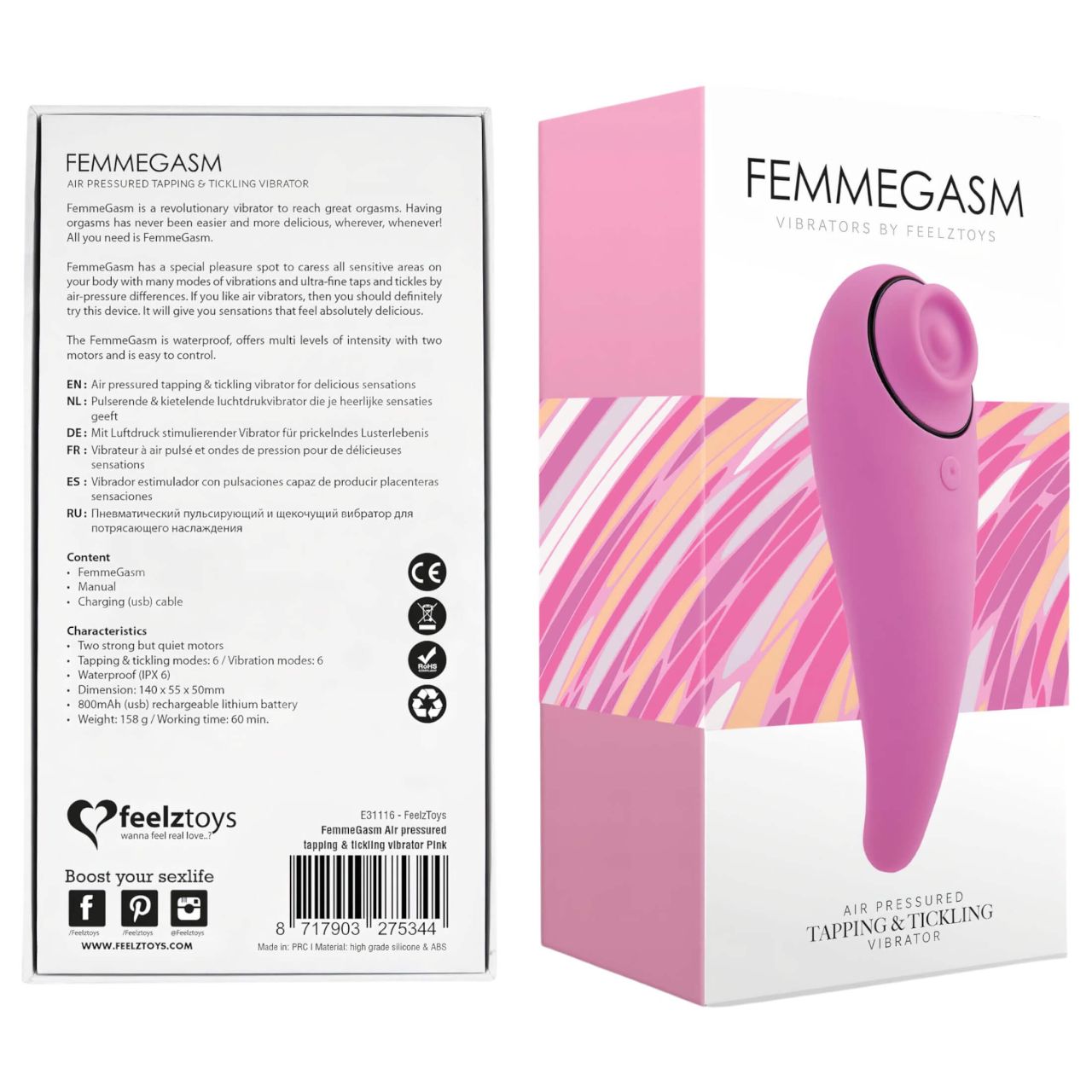 FEELZTOYS Femmegasm - vízálló hüvelyi és csiklóvibrátor (pink)