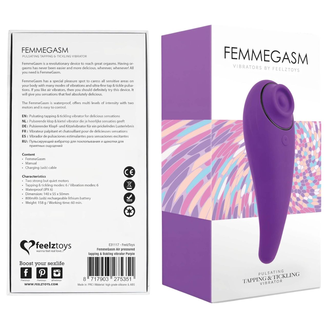 FEELZTOYS Femmegasm - vízálló hüvelyi és csiklóvibrátor (lila)