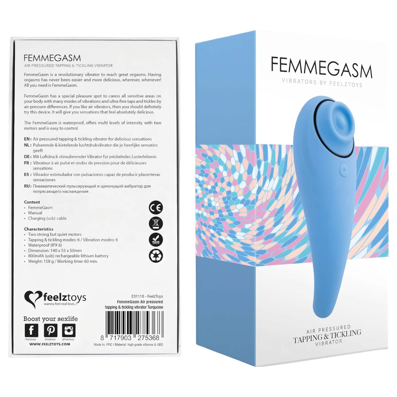 FEELZTOYS Femmegasm - akkus, vízálló hüvelyi és csiklóvibrátor (kék)