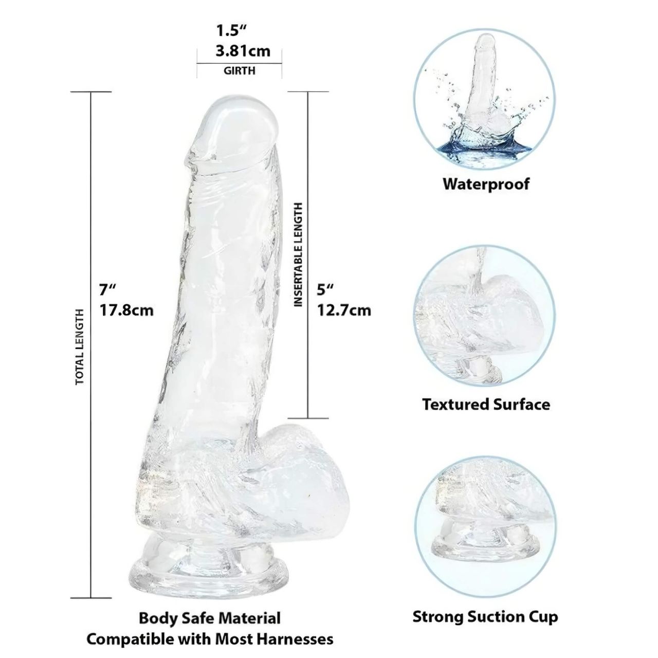 Addiction Crystal - tapadókorongos dildó (átlátszó) - 18cm