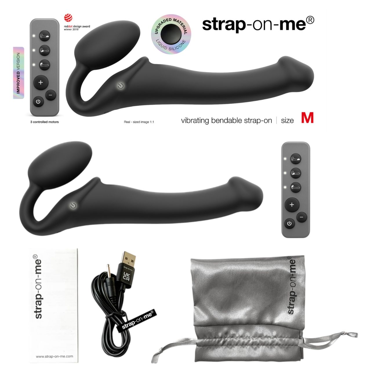 Strap-on-me M - felcsatolható vibrátor - közepes (fekete) Strap-on-me M - felcsatolható vibrátor - közepes (fekete)