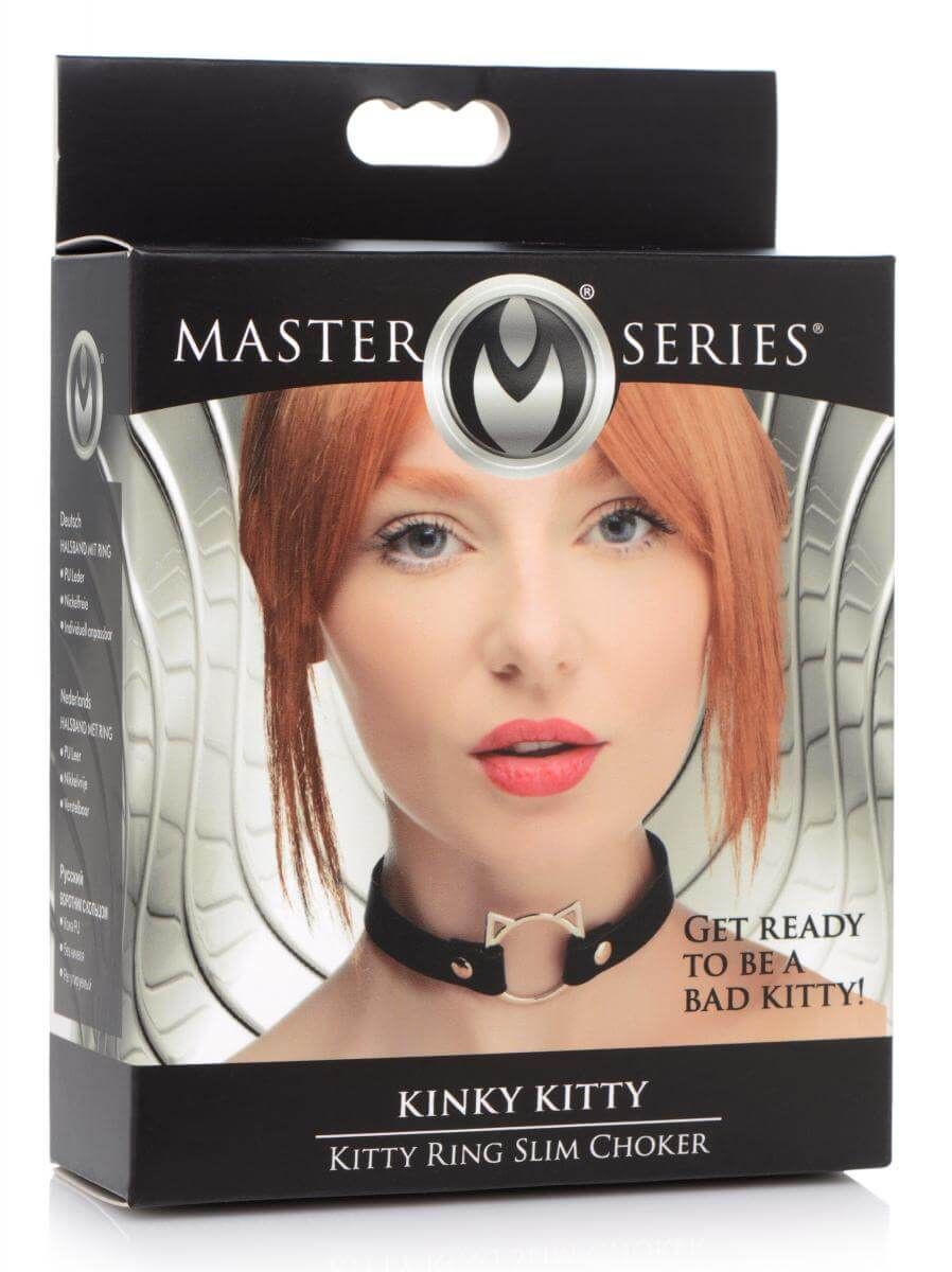 Master Series Kinky Kitty - nyakörv cica fej karikával (fekete)