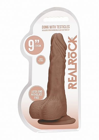 RealRock Dong 9 - élethű, herés dildó (23cm) - sötét natúr