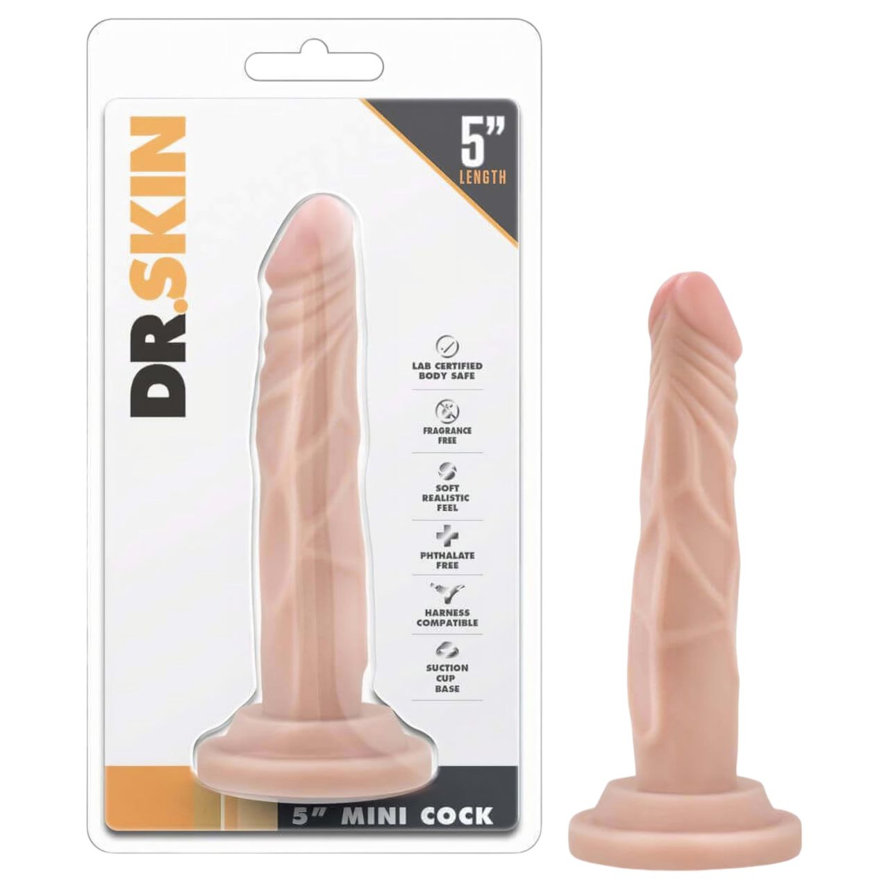 Dr. Skin 5 - tapadótalpas élethű dildó - natúr (14,5cm)