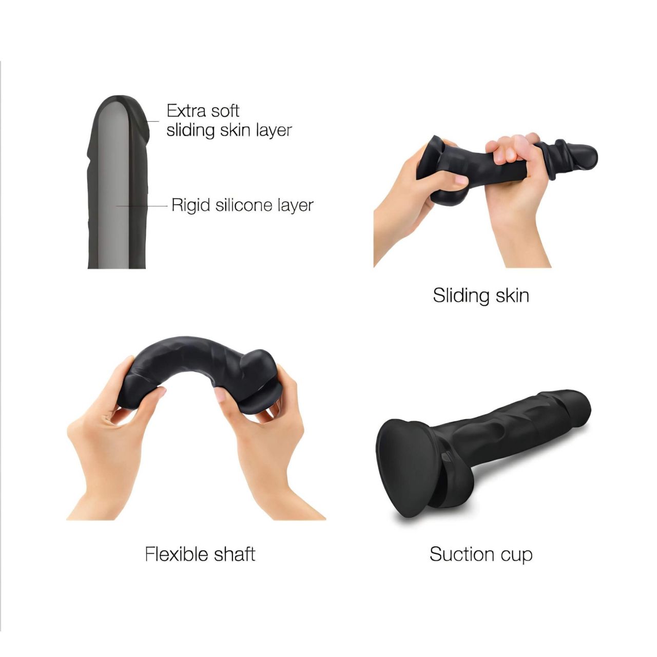 Strap-on-me M - kétrétegű, tapadókorongos dildó (fekete)