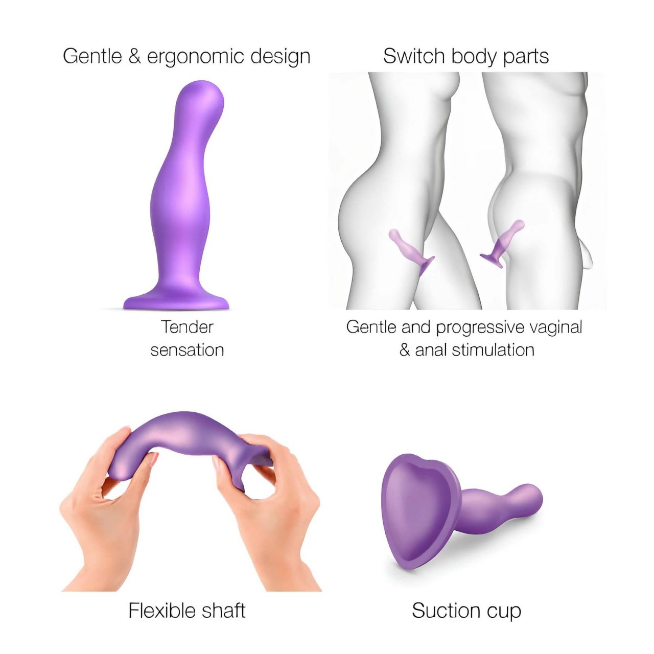 / Strap-on-me Curvy L - hullámos, tapadókorongos dildó (lila)