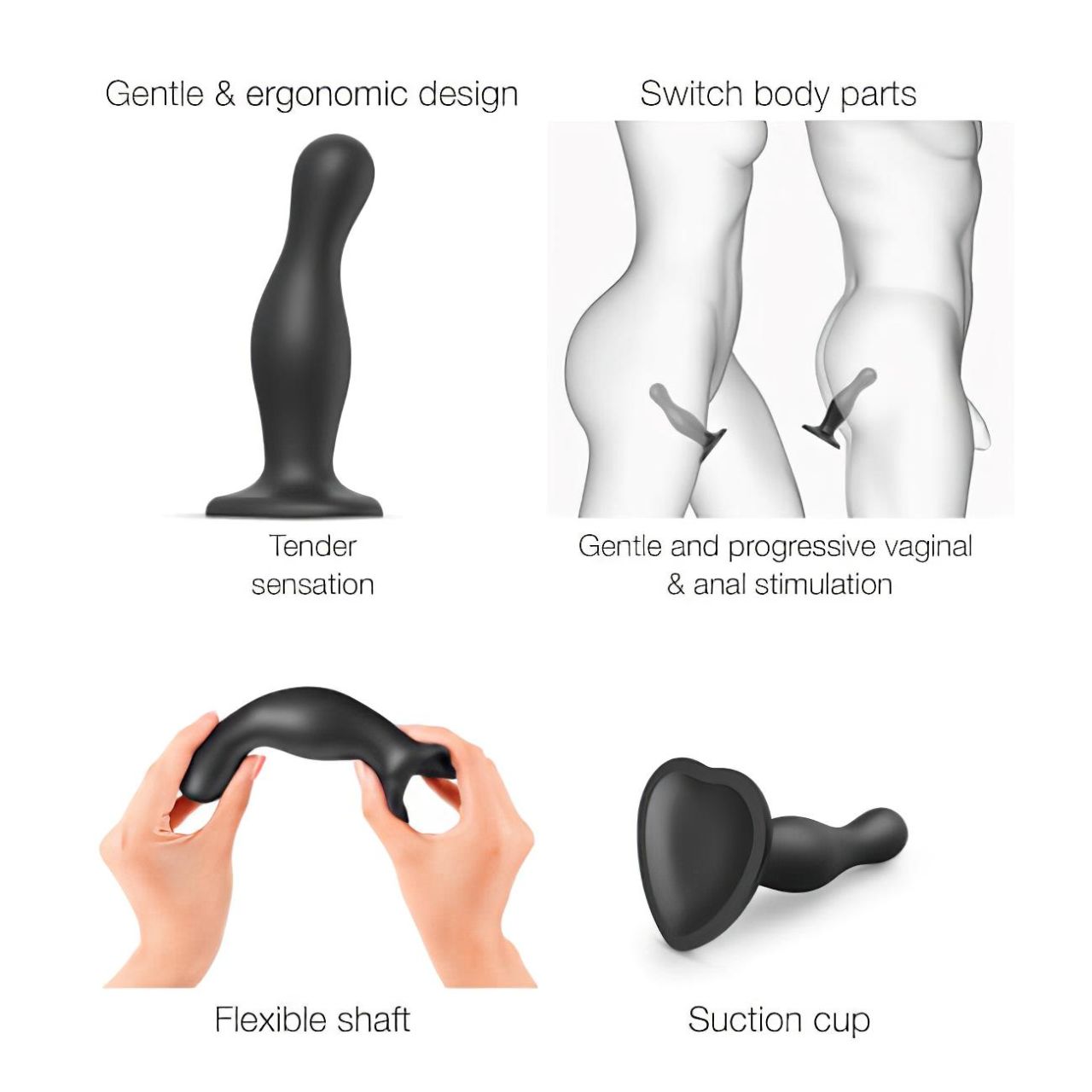 Strap-on-me Curvy L - hullámos, tapadókorongos dildó (fekete)