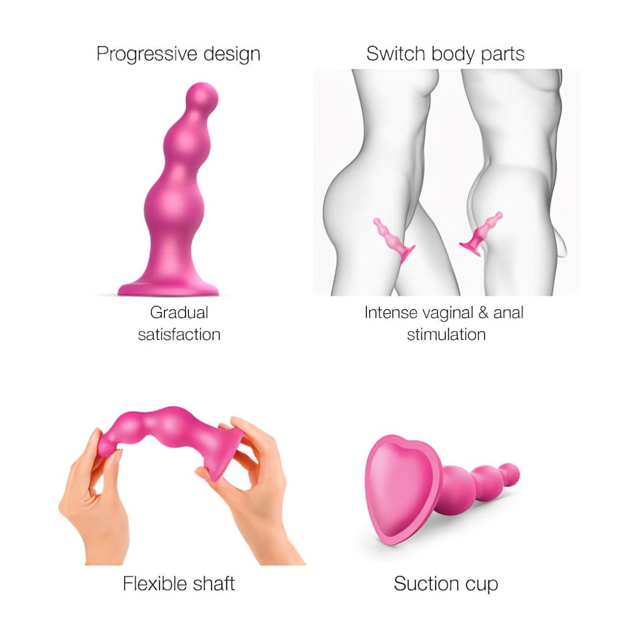 Strap-on-me Beads M - gyöngyös, tapadókorongos dildó (pink)