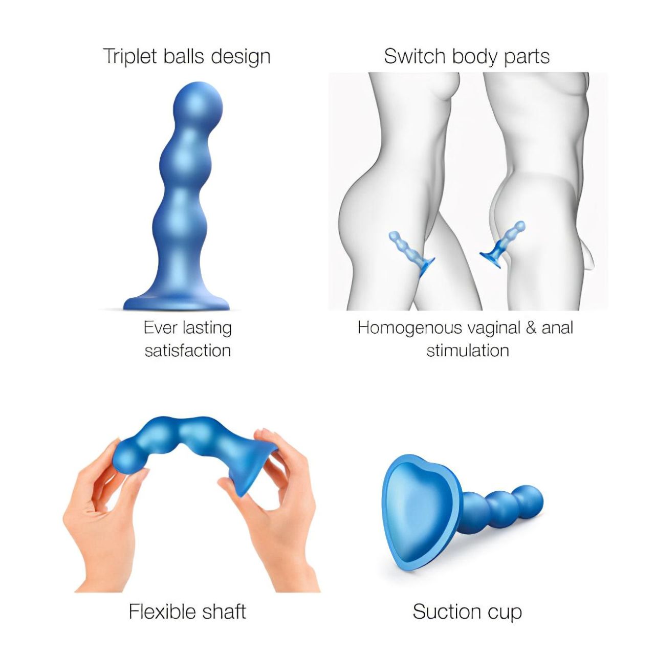 Strap-on-me Balls S - gömbös, tapadókorongos dildó (kék)