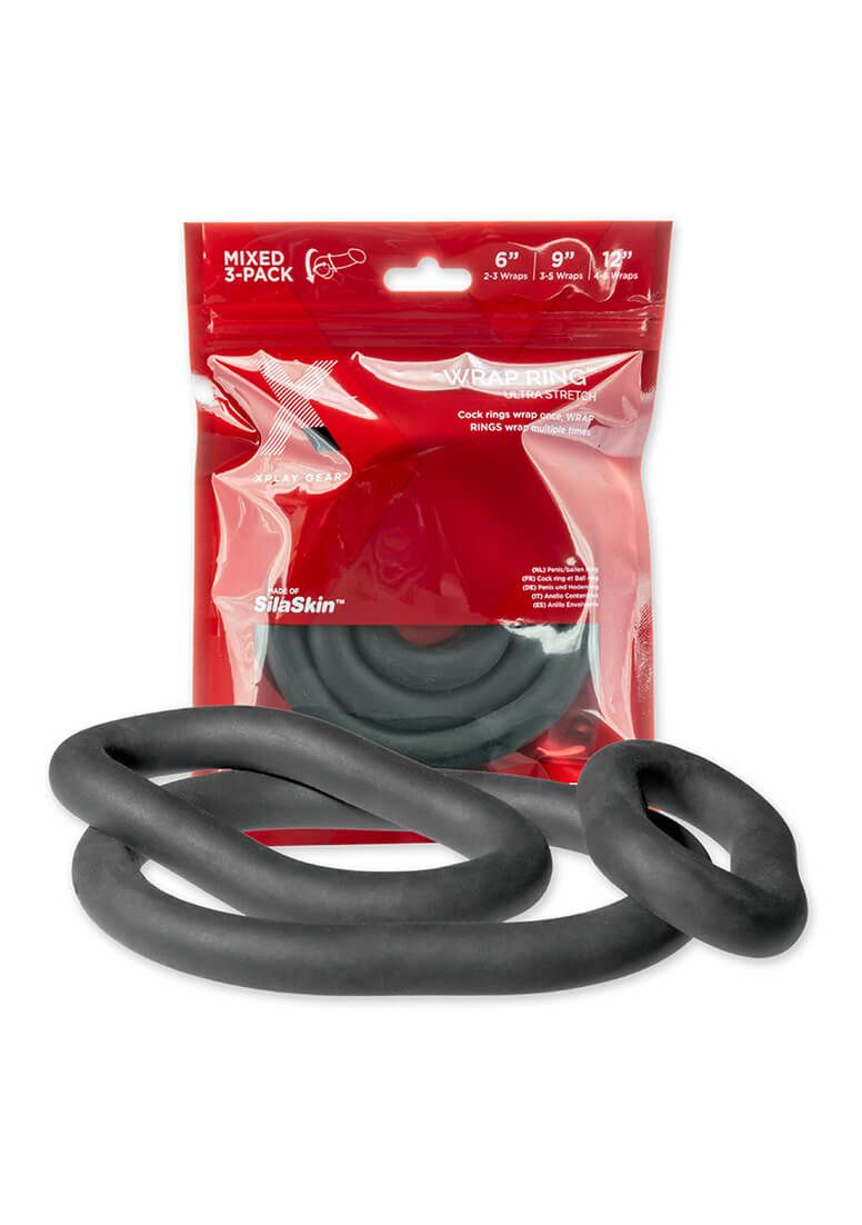 Perfect Fit Ultra Wrap - vastag péniszgyűrű szett - fekete (3db)