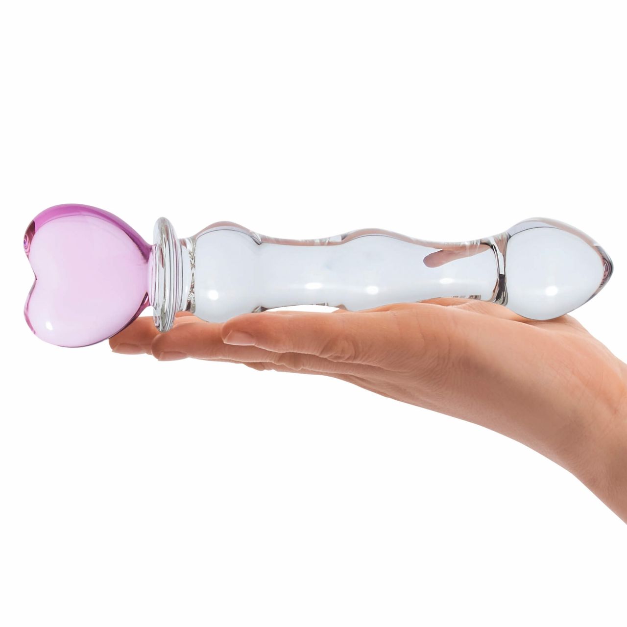 GLAS - szíves üveg dildó (áttetsző)