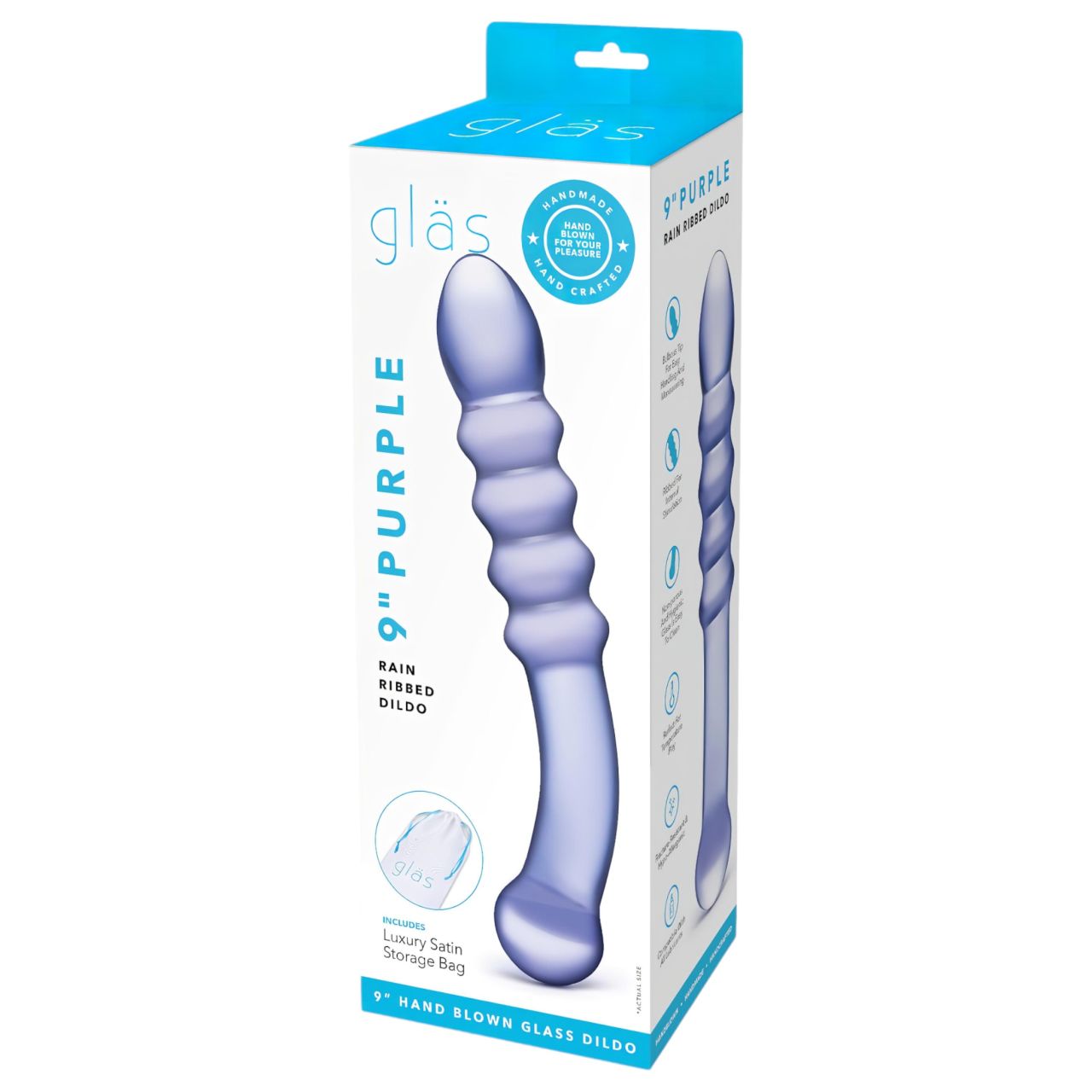 GLAS - kétvégű üveg dildó (átlátszó lila)