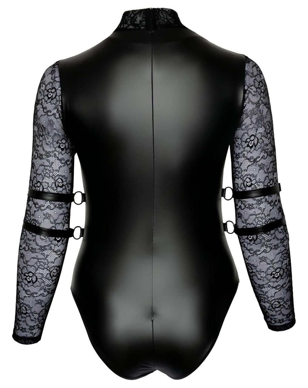 / Cottelli Bondage Plus Size - csipkésujjú body (fekete)