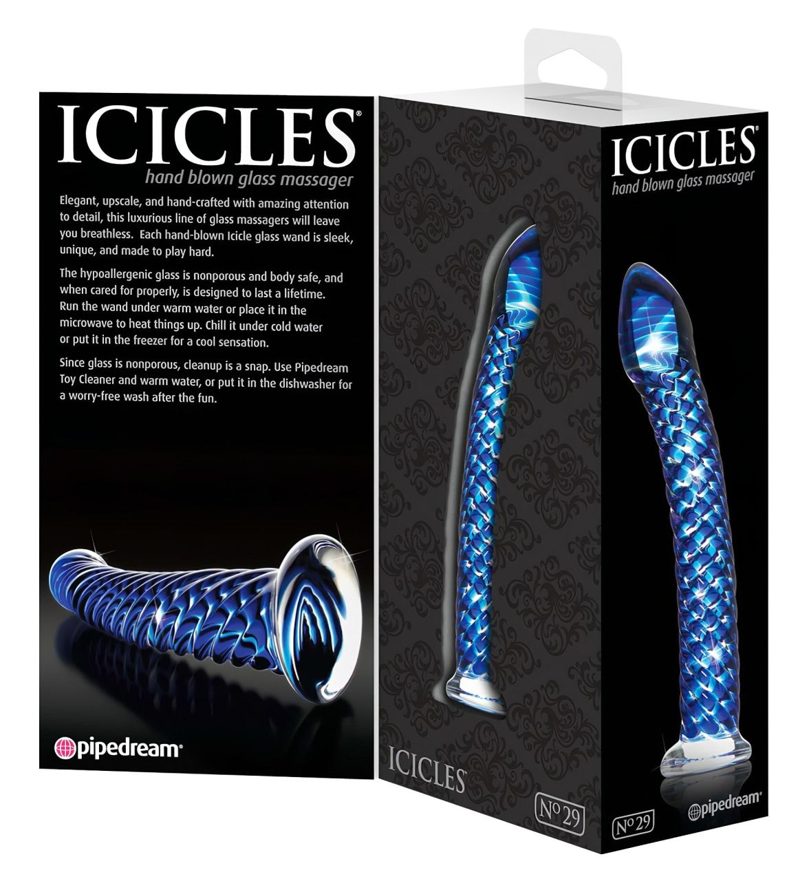 Icicles No. 29 - spirál, pénisz üveg dildó (kék)