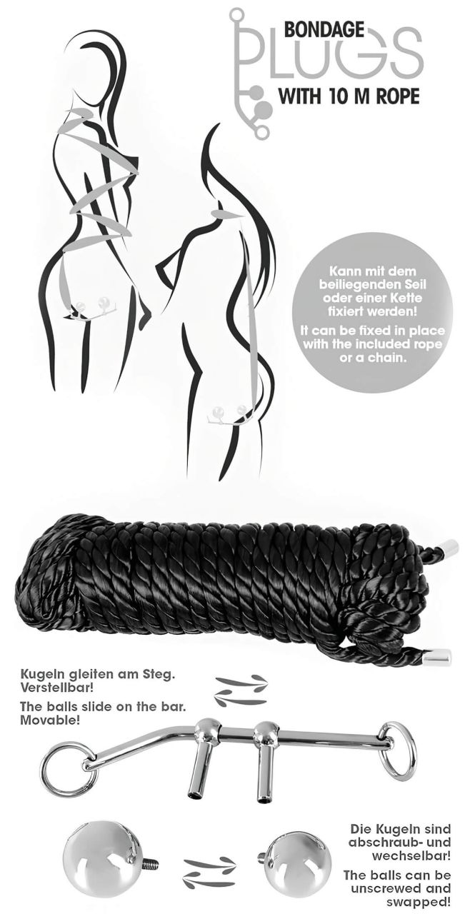 You2Toys Bondage anál plug (149g) + BDSM kötél (10m)