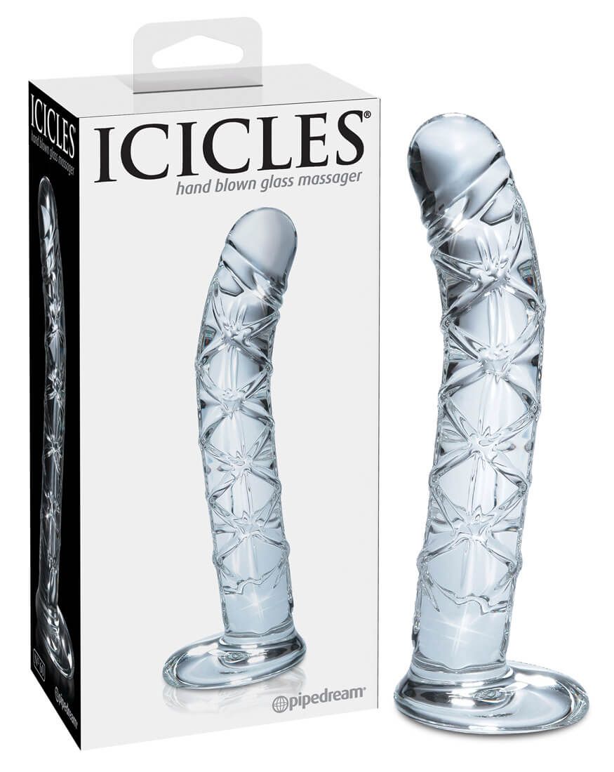 Icicles No. 60 - hálós, péniszes üveg dildó (áttetsző)