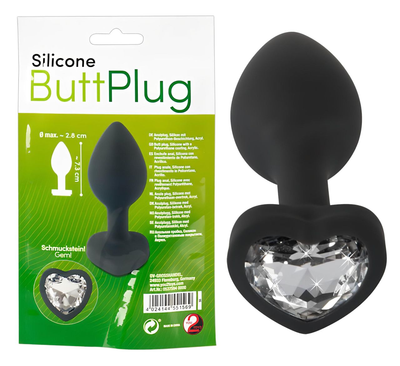 You2Toys Butt Plug - fehér köves anál plug (fekete)
