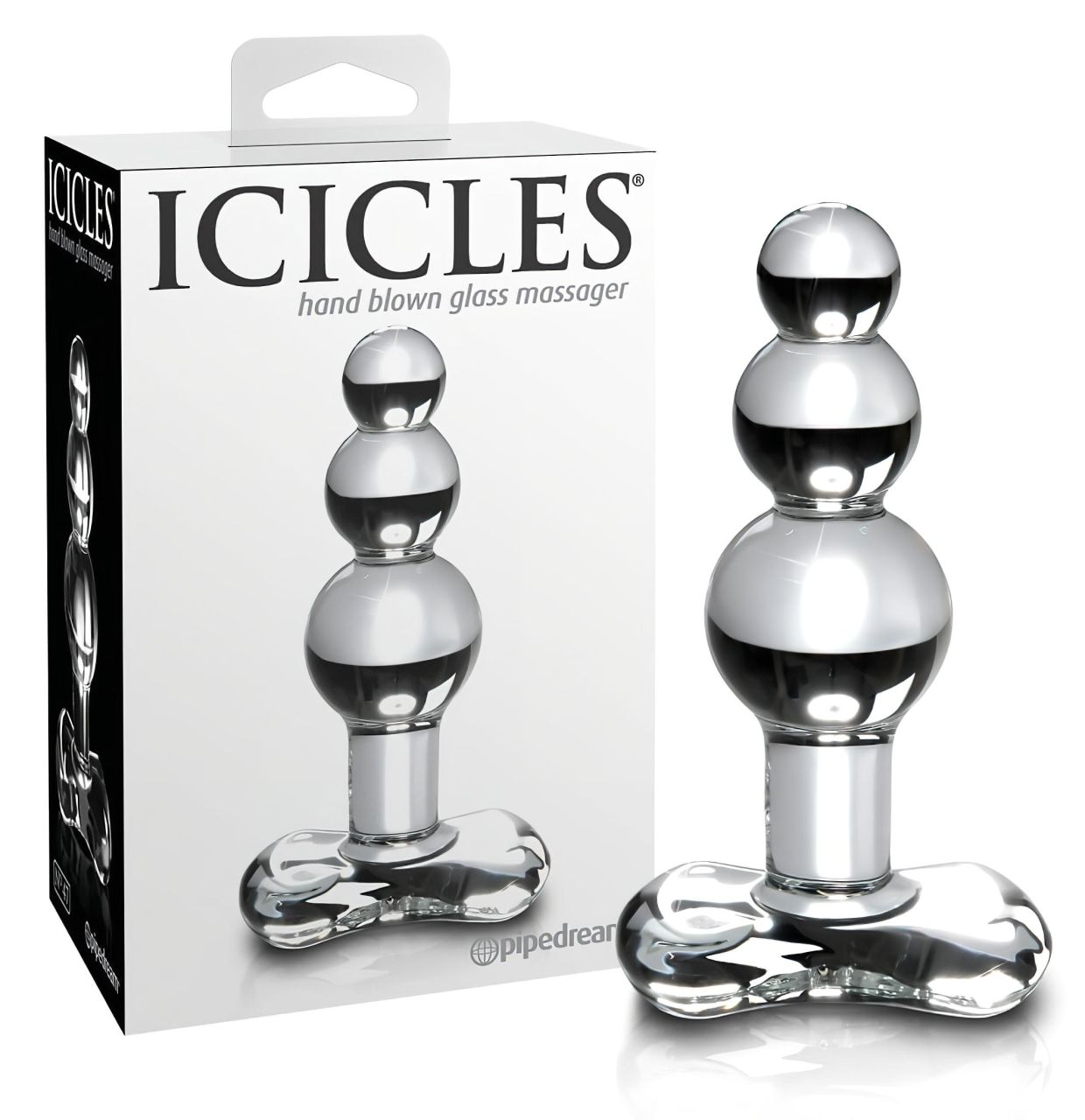 Icicles No. 47 - tripla gyöngyös, üveg anál dildó (áttetsző)