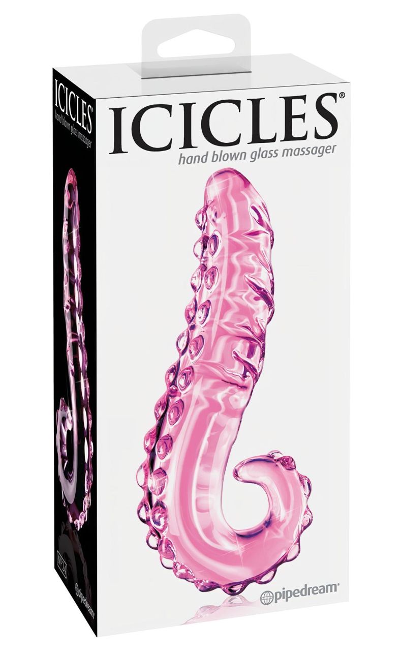 Icicles No. 24 - bordázott nyelv üveg dildó (pink)