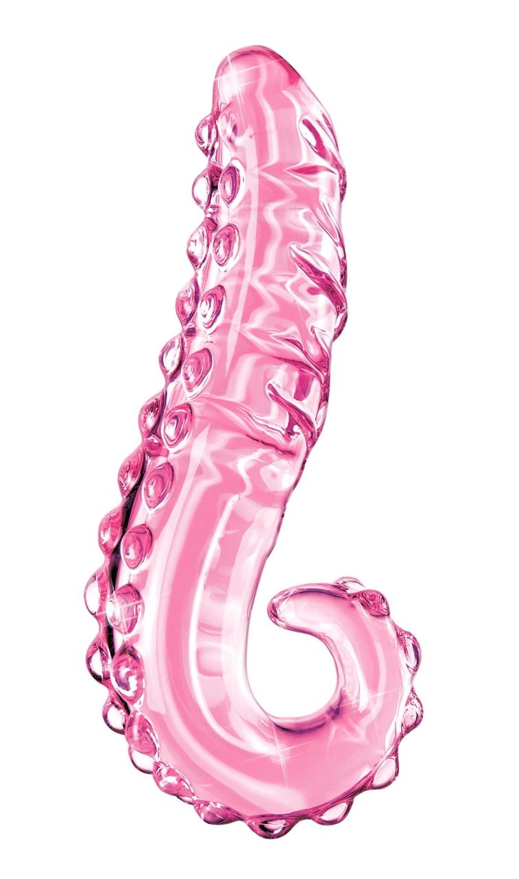 Icicles No. 24 - bordázott nyelv üveg dildó (pink)
