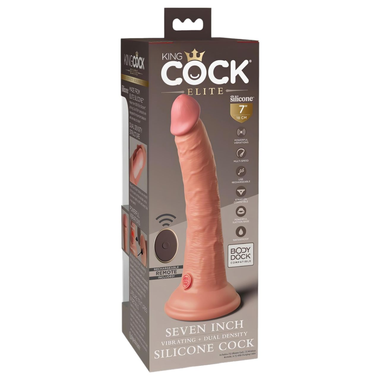 King Cock Elite 7 - tapadókorongos, rádiós vibrátor 18cm - natúr