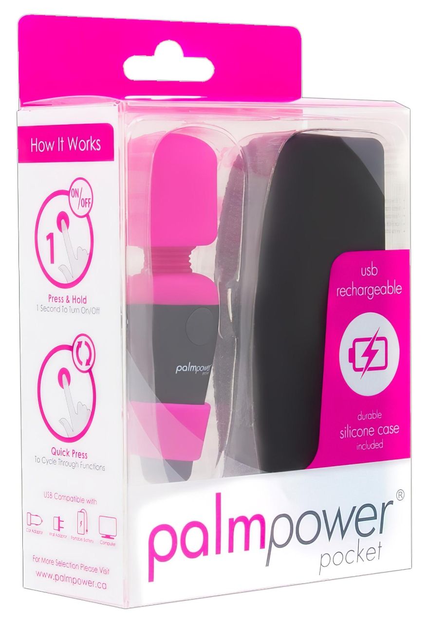 PalmPower Pocket Wand - akkus, mini masszírozó vibrátor (pink-fekete)