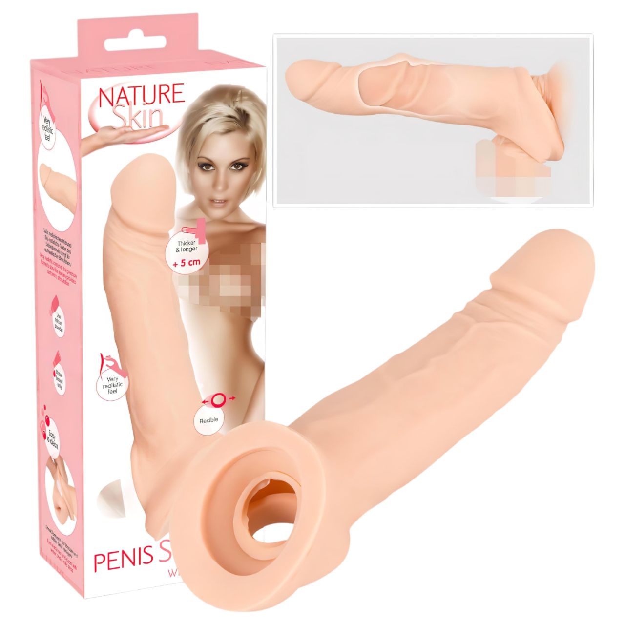 Nature Skin - Heregyűrűs hosszabbító péniszköpeny Nature Skin - Heregyűrűs hosszabbító péniszköpeny