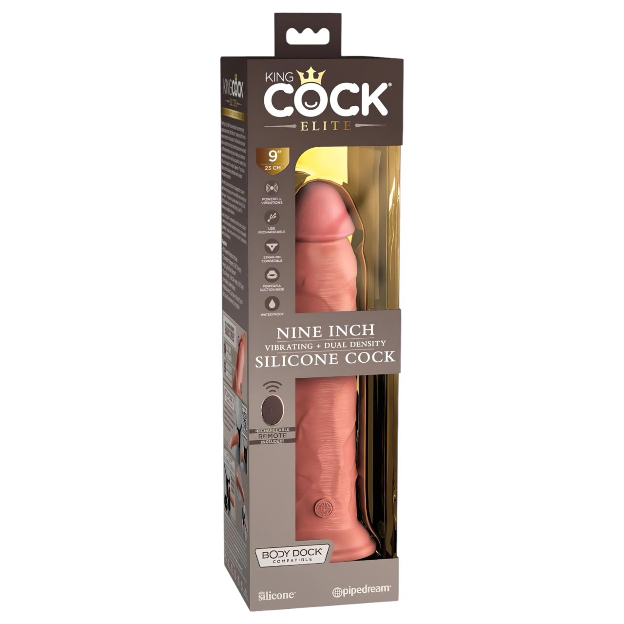 King Cock Elite 9 - tapadótalpas, rádiós élethű vibrátor 23cm - natúr