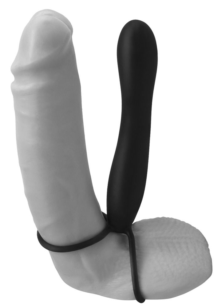 Fetish Double Trouble - here- és péniszgyűrű anál dildóval (fekete)