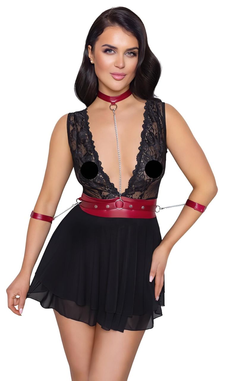 / Cottelli Bondage - nyakpántos csipkés babydoll (fekete) / Cottelli Bondage - nyakpántos csipkés babydoll (fekete)