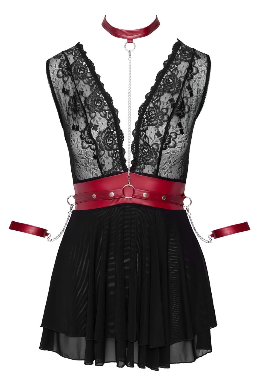 / Cottelli Bondage - nyakpántos csipkés babydoll (fekete) / Cottelli Bondage - nyakpántos csipkés babydoll (fekete)