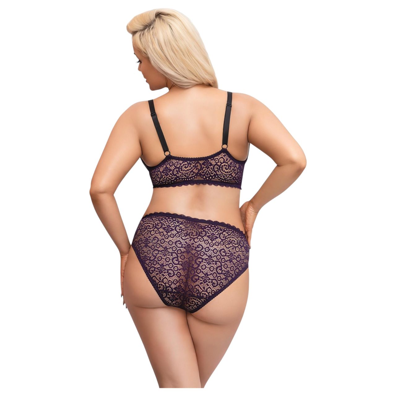 / Cottelli Plus Size - áttetsző mintás melltartó szett (lila) / Cottelli Plus Size - áttetsző mintás melltartó szett (lila)