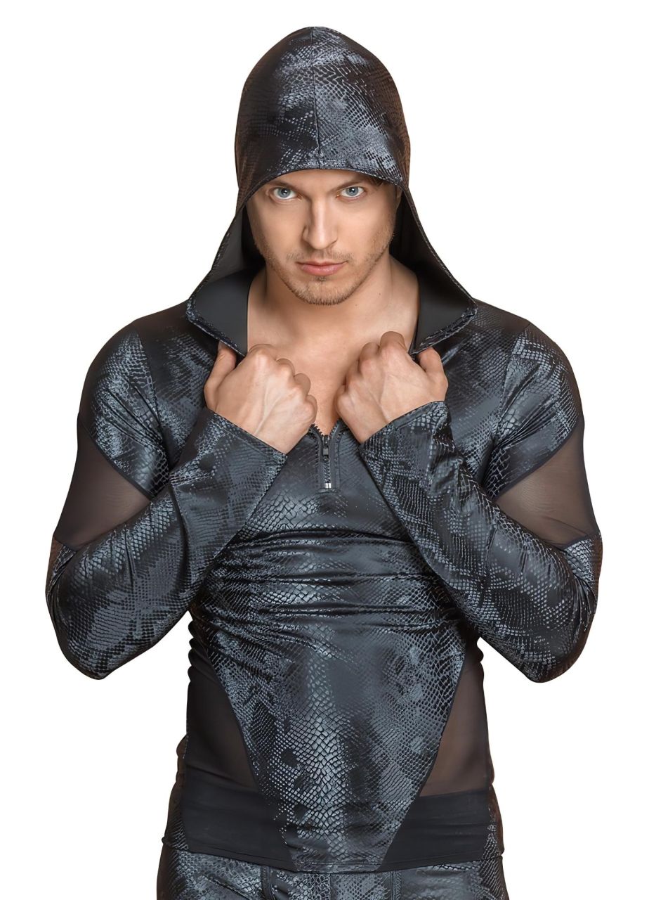 NEK - kígyóbőr mintás, kapucnis férfi felső (fekete) NEK - kígyóbőr mintás, kapucnis férfi felső (fekete)