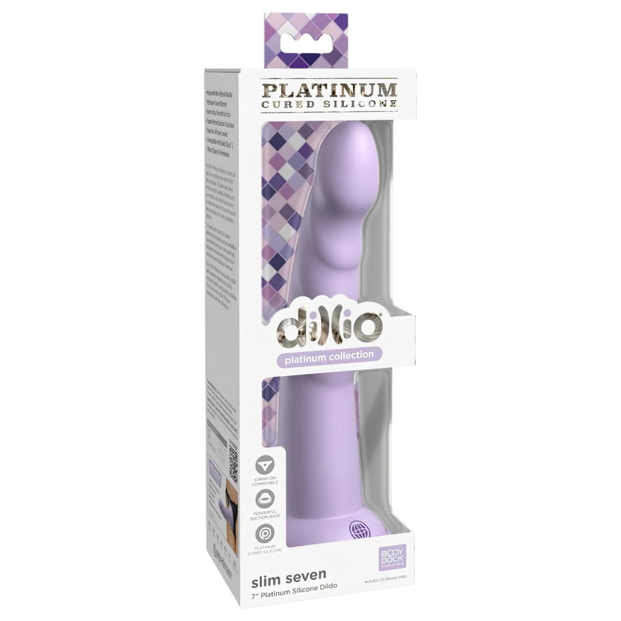 Dillio Slim Seven - tapadókorongos stimuláló dildó (20cm) - lila