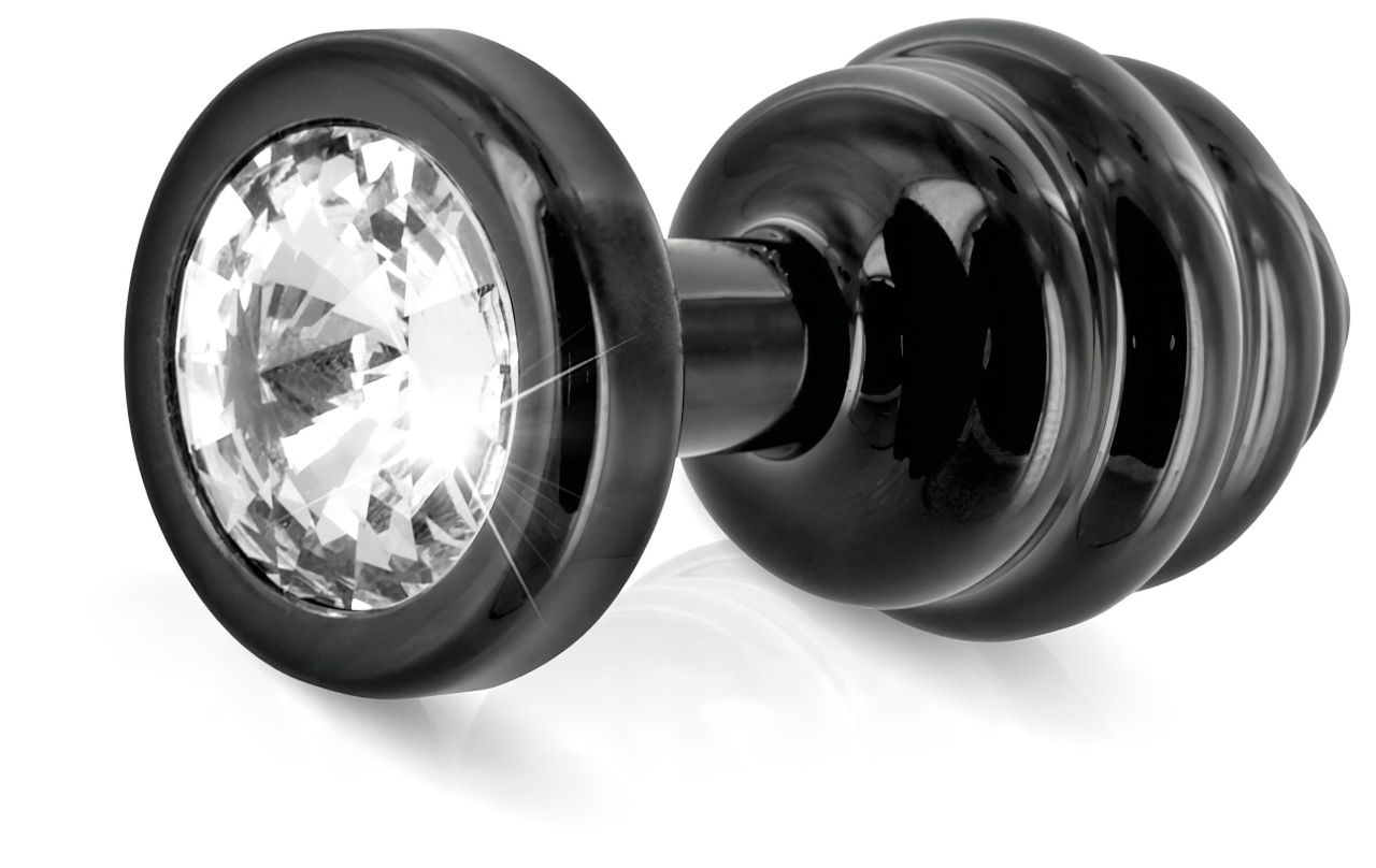 / DIOGOL Anni - bordázott anál plug - fekete - (3cm)