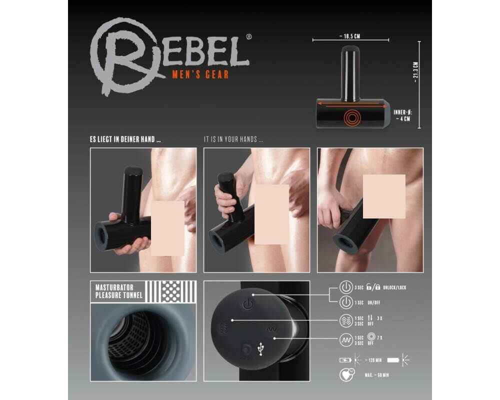 Rebel - akkus, fel-le mozgó, vibráló maszturbátor (fekete)