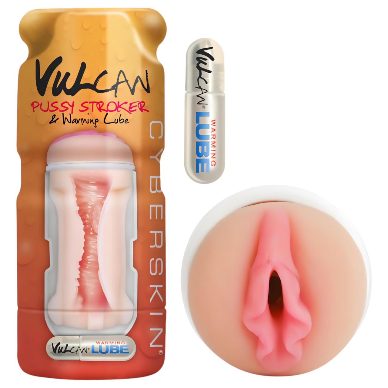 / Vulcan Stroker - élethű vagina + melegítő síkosító (natúr)
