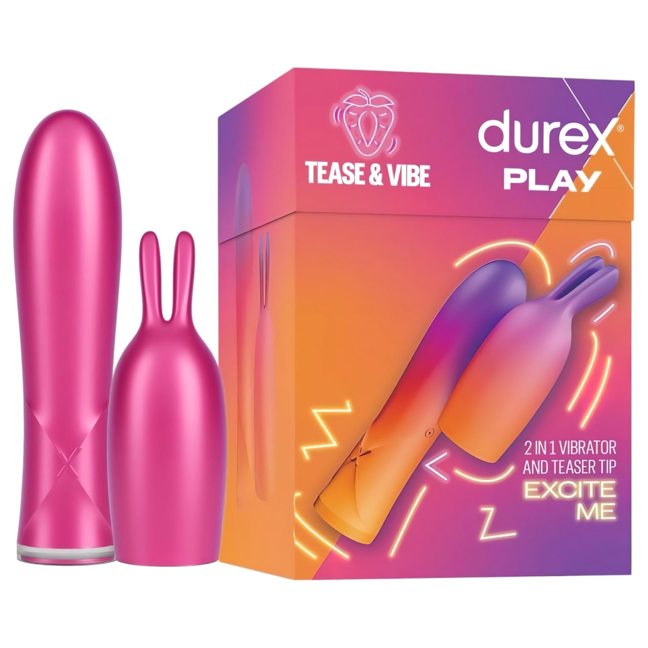 Durex Tease & Vibe - akkus rúdvibrátor nyuszis csiklóizgatóval (pink)