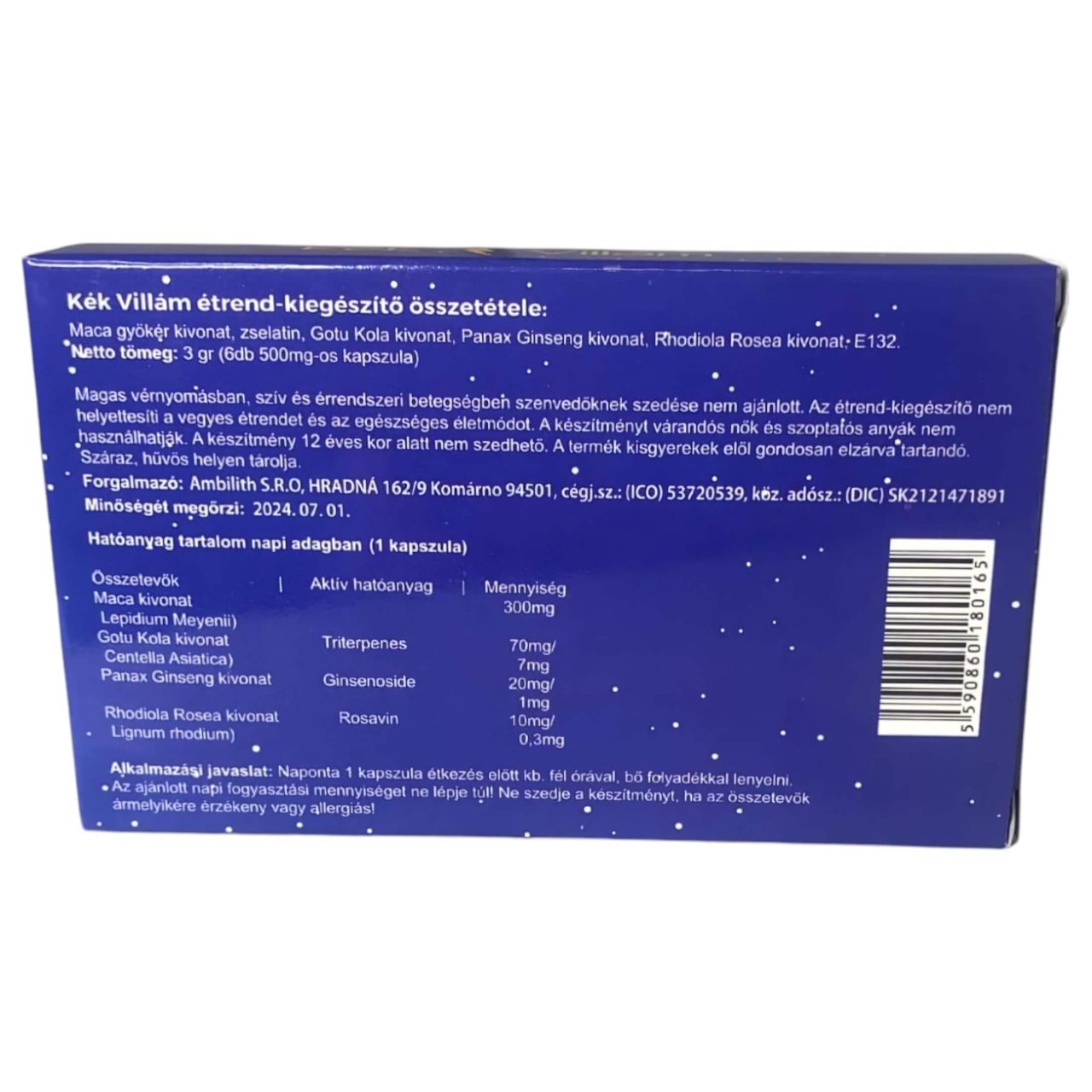 Kék Villám - étrend kiegészítő kapszula férfiaknak (6db) Kék Villám - étrend kiegészítő kapszula férfiaknak (6db)