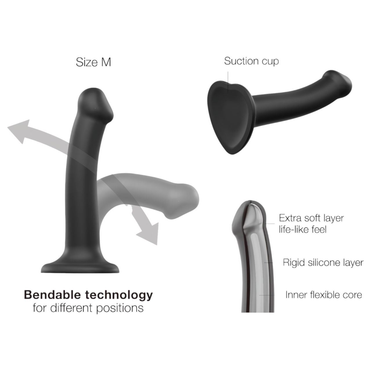 Strap-on-me Dual S - dupla rétegű dildó (fekete)