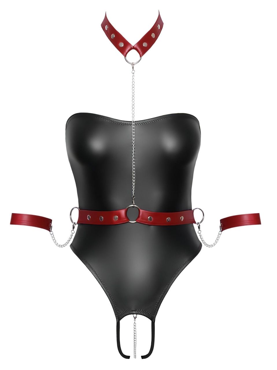 Cottelli Bondage - fényes body és kar bilincs (fekete)