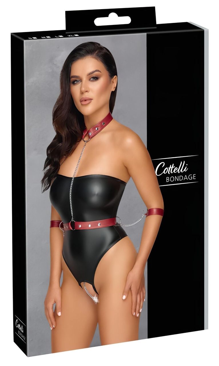 Cottelli Bondage - fényes body és kar bilincs (fekete)