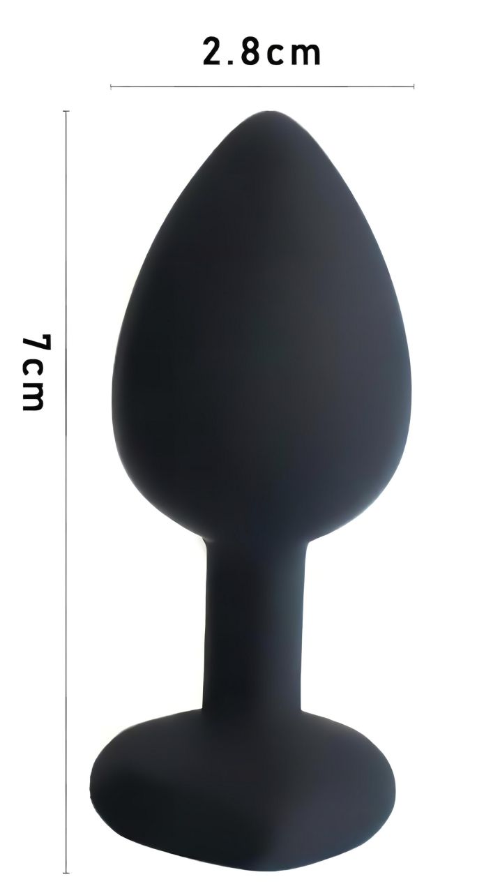 Sunfo - szilikon anál plug szíves piros kővel (fekete)