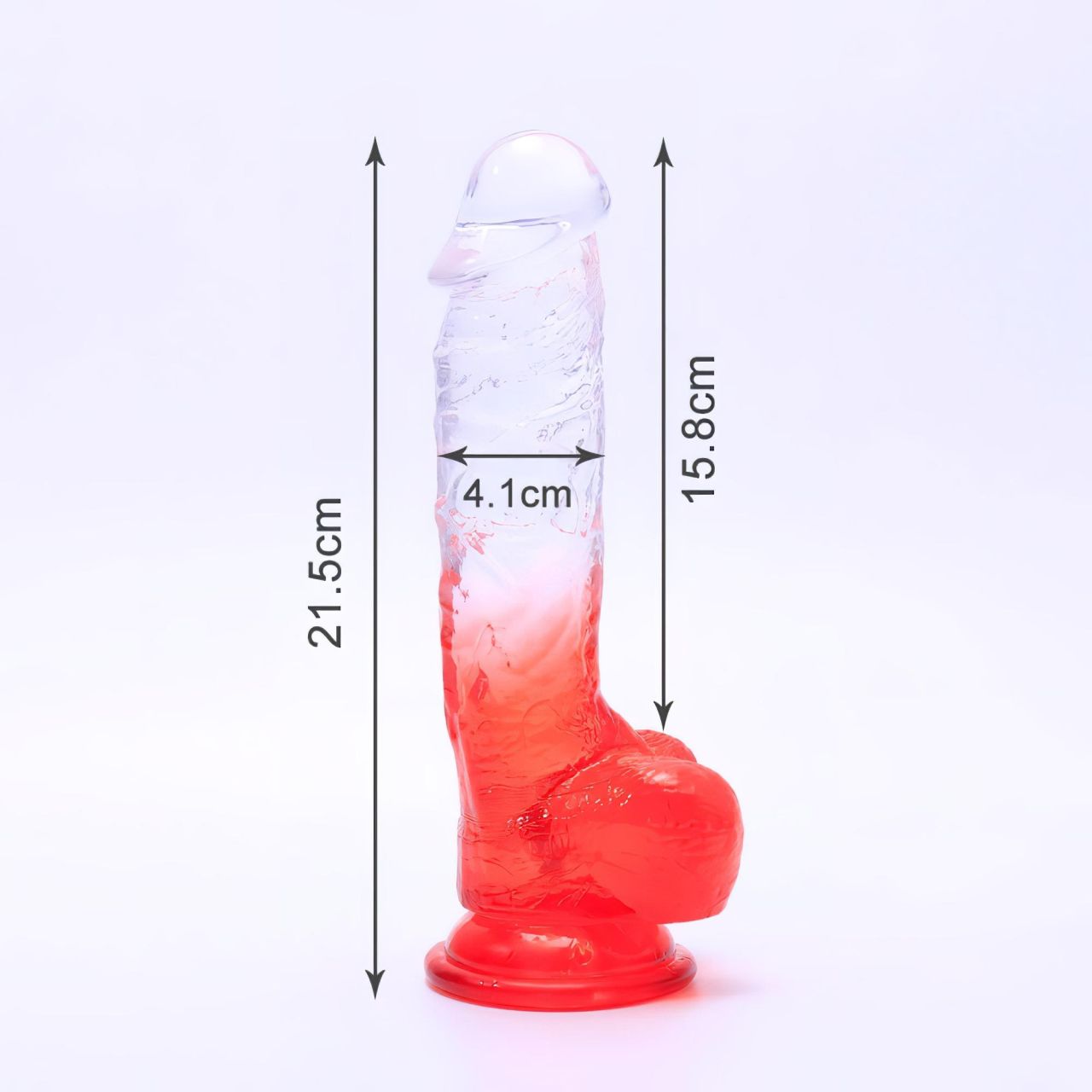 Sunfo - tapadókorongos, herés dildó - 21cm (átlátszó-piros)
