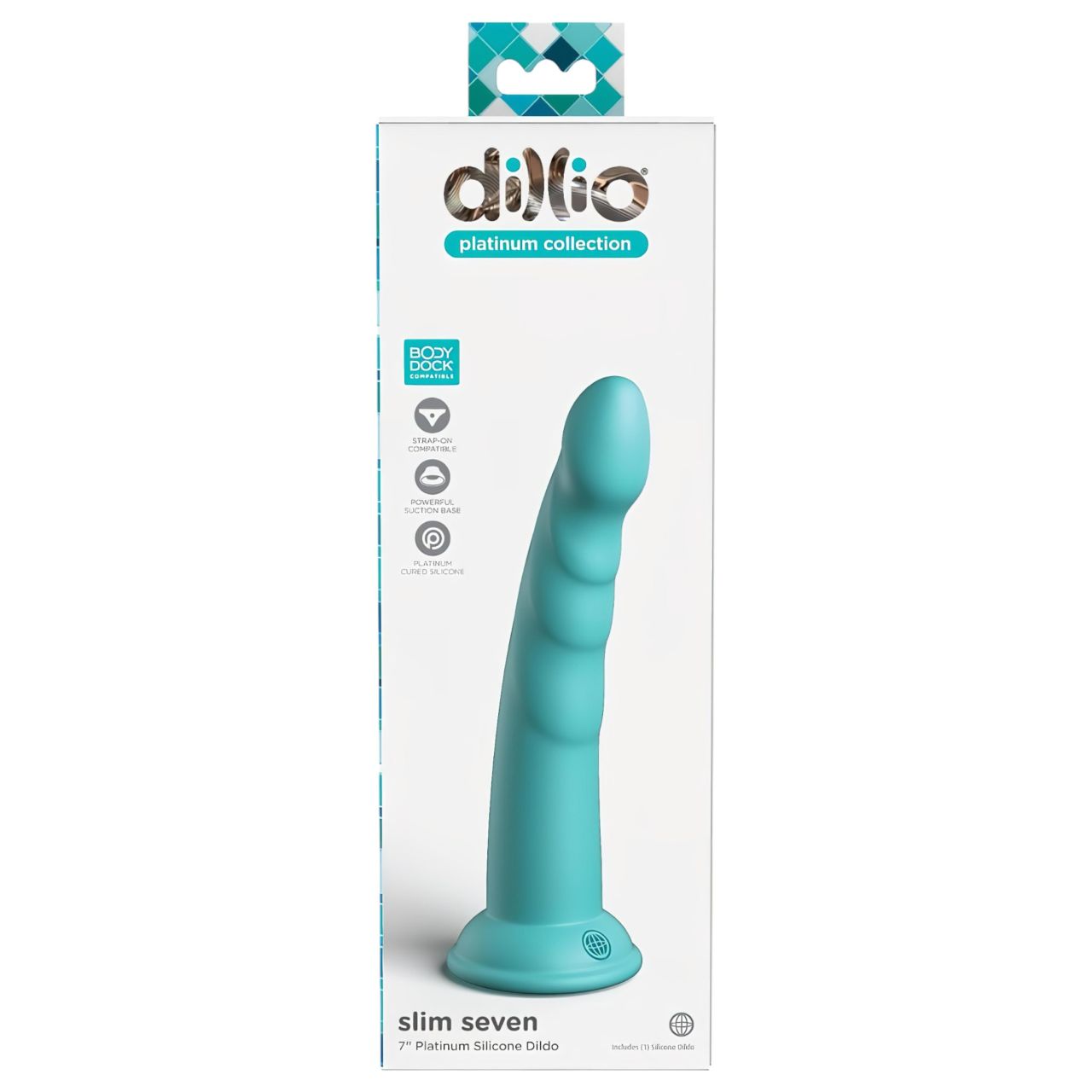 Dillio Slim Seven - tapadókorong stimuláló dildó (20cm) - türkiz