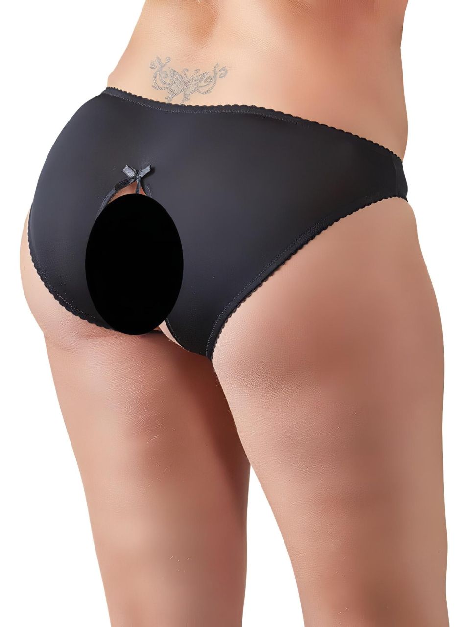 Cottelli Plus Size - csipkés, nyitott bugyi (fekete)