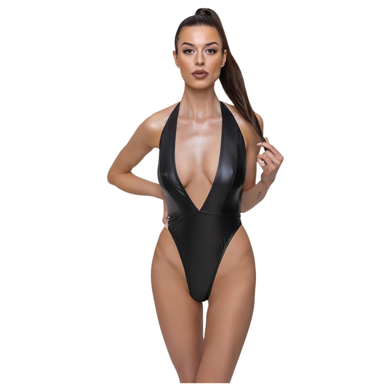 / Cottelli Party - fényes, nyakpántos body (fekete)