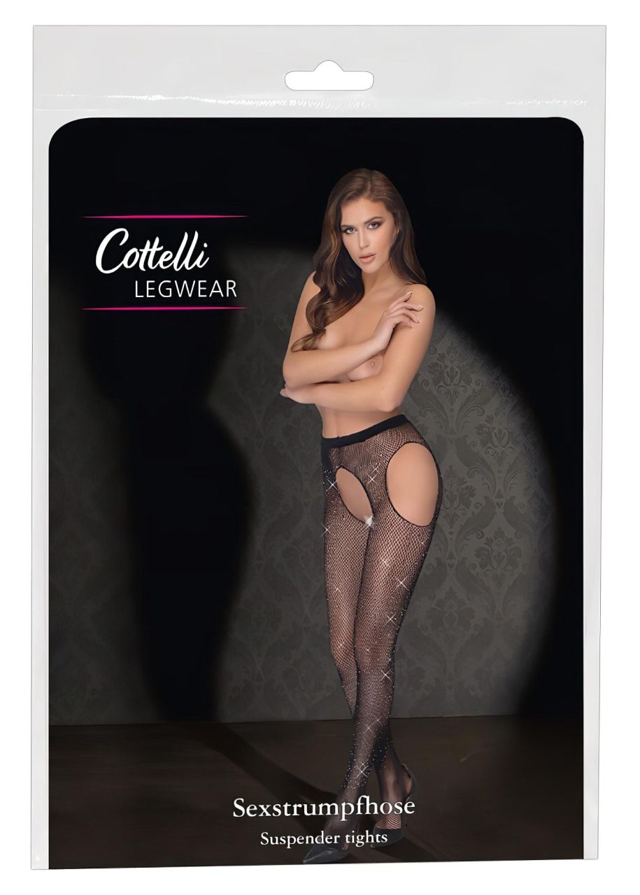 Cottelli Legwear - nyitott, csillogó harisnya - fekete (S-L)